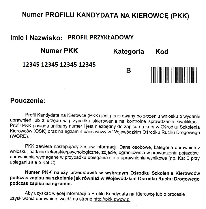 PKK Profil Kandydata na Kierowce Profil Kierowcy